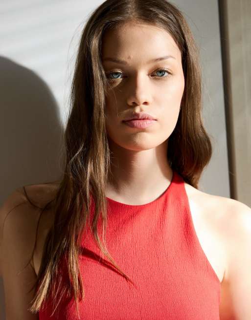 Bershka Mini halter dress in red, 2 of 4