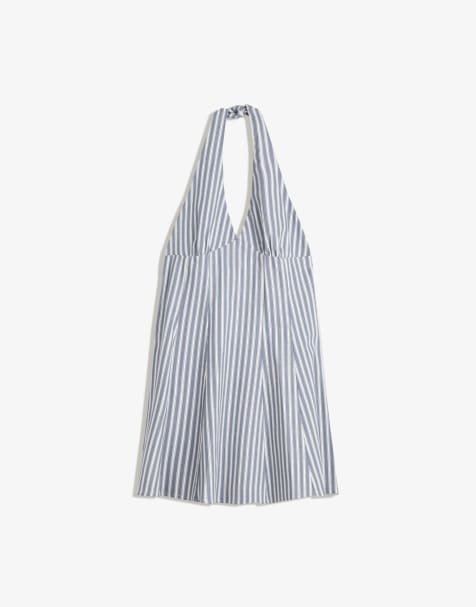 Bershka - Mini halterjurk van bengaline in denim blauw - view 1