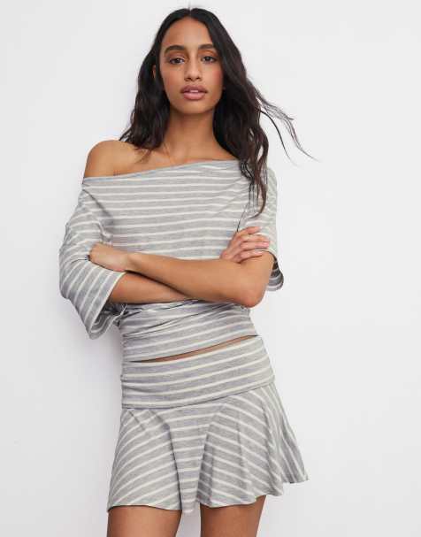 Bershka - Mini-jupe à double revers à la taille - Blanc - view 1