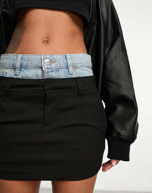 Bershka Mini jupe ajustee a taille en jean Noir ASOS