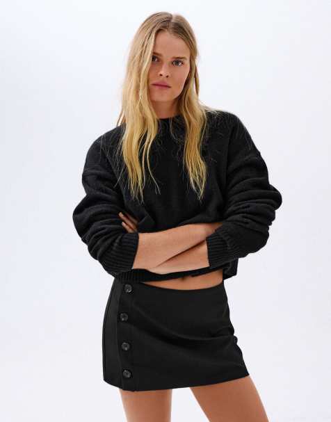Bershka mini-jupe boutonnée noire - view 1