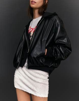 Bershka - Mini-jupe en dentelle à sequins - Blanc