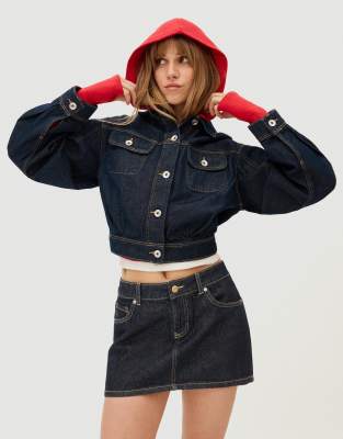 Bershka - Mini-jupe en jean - Bleu-Bleu marine