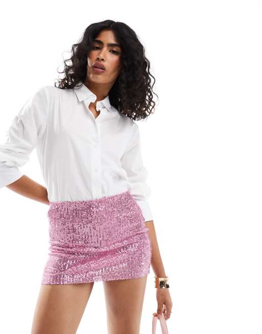 Bershka - Mini-jupe ornée de sequins - Rose