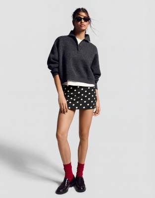 Bershka - Mini jupe-short avec boucle - Noir et blanc-multicolore