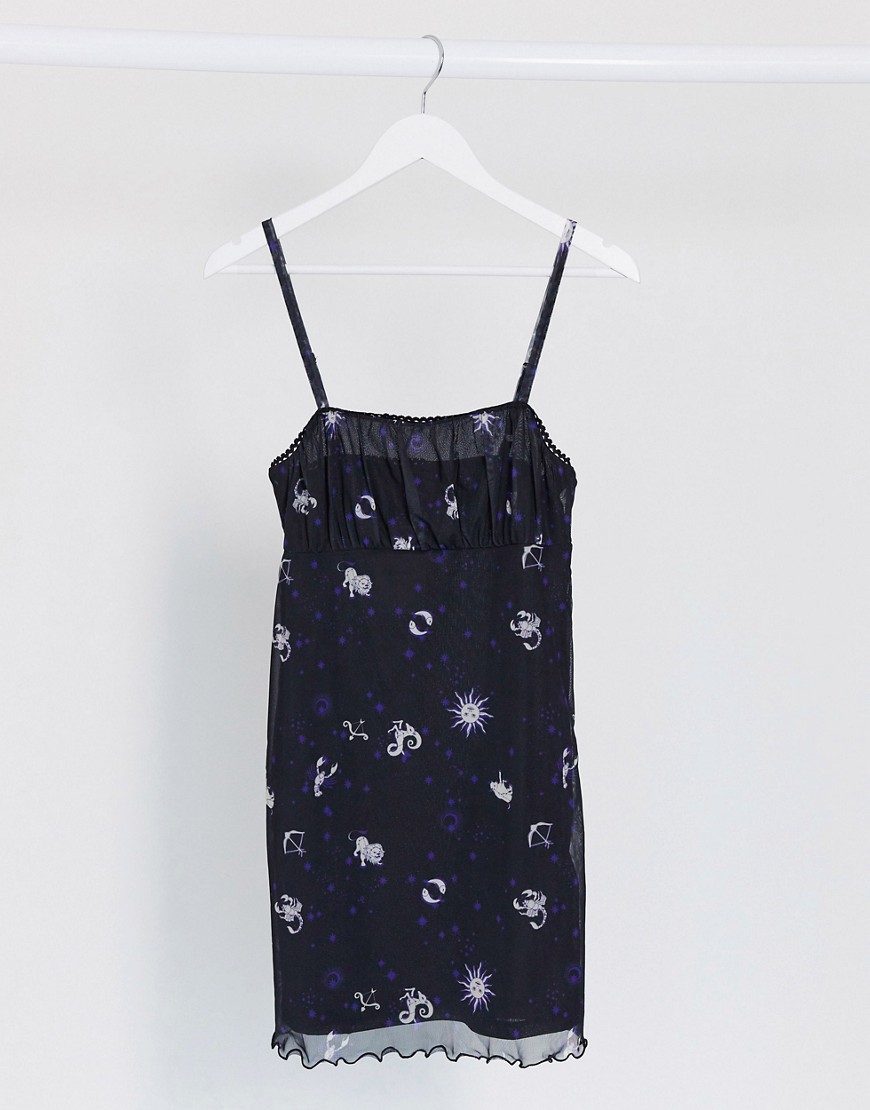 Bershka - Mini-jurk met astrologieprint in zwart