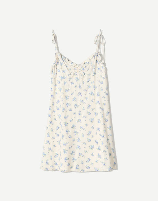 Bershka - Mini jurk met bandjes en print in wit  , 3 van 4