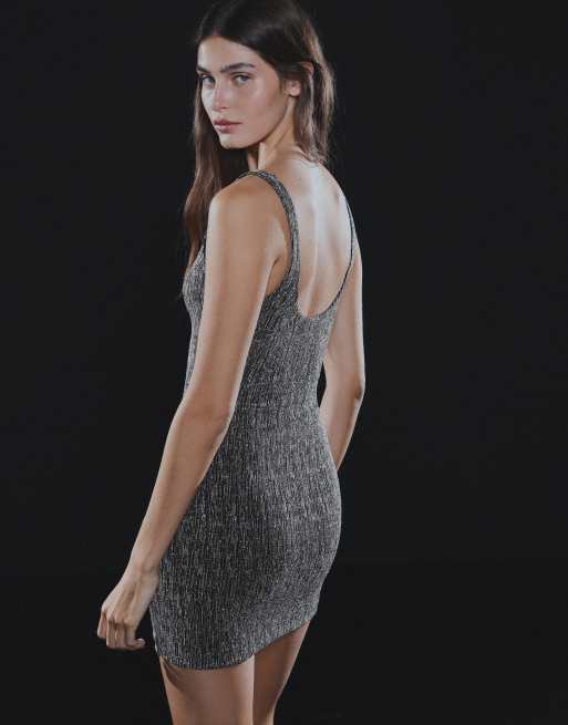 Bershka mini-jurk met bandjes van metallic draad in zilver, 3 van 5