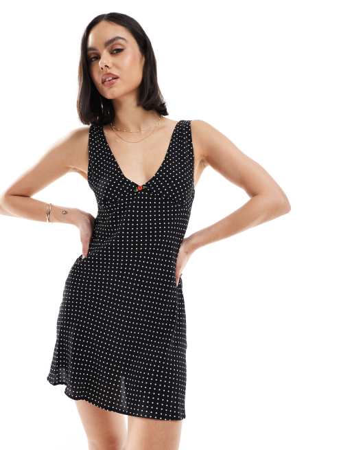 Bershka - Mini jurk met gestrikte achterkant in zwart met witte stippen, 4 van 4