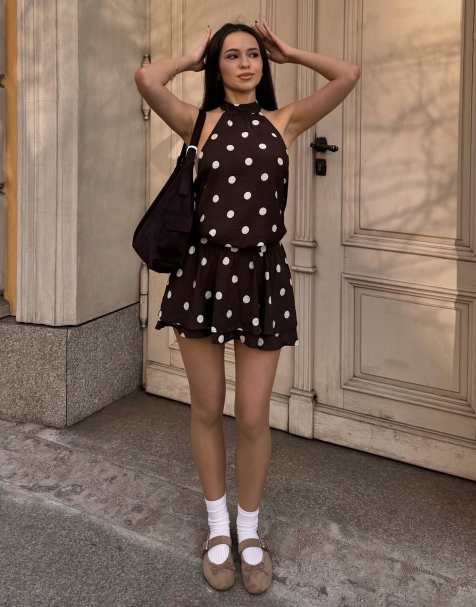 Bershka - Mini jurk met stippen in bruin - view 1