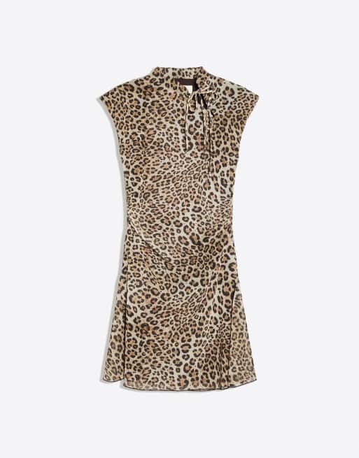Bershka mini jurk van tule met dierenprint in bruin, 6 van 6