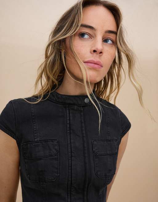 Bershka mini-jurk van twill in donkergrijs, 4 van 5