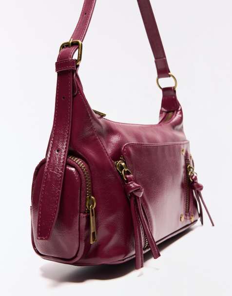 Bershka mini lynlås-taske i burgundy - view 1