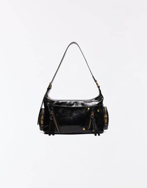 Bershka mini lynlåstaske i sort, 4 af 5