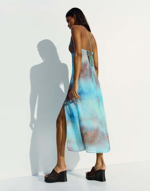Bershka Mini print dress in blue, 3 of 4