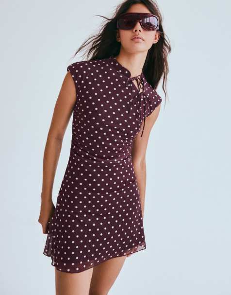 Bershka mini-robe en tulle à pois bordeaux - view 1