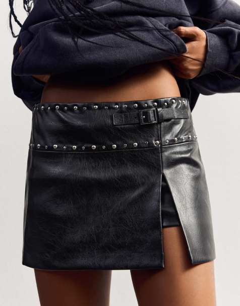 Bershka - Mini rok met leereffect in zwart - view 1
