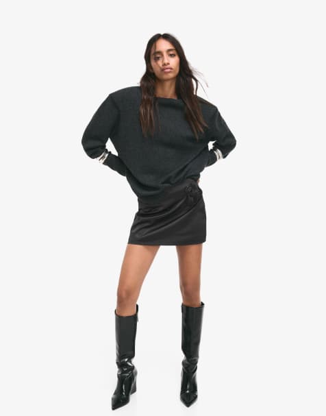 Bershka - Mini-rok van satijn met bloemen in zwart - view 1