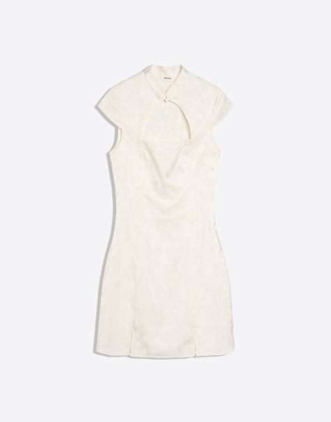 Bershka Mini sateen jacquard dress in white - view 1