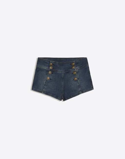 Bershka - Mini-short en jean à boutons - Bleu, 4 de 4
