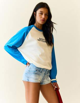 Bershka - Mini-short en jean - Bleu clair