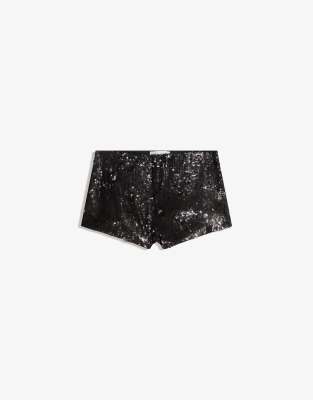 Bershka - Mini-Shorts in Schwarz mit Paillettenbesatz