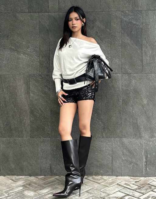 Bershka – Mini-Shorts in Schwarz mit Paillettenbesatz, 2 von 4