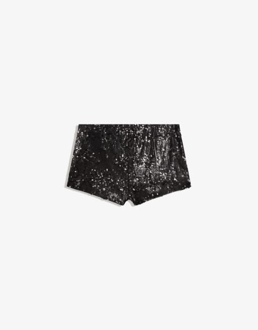 Bershka – Mini-Shorts in Schwarz mit Paillettenbesatz, 6 von 6