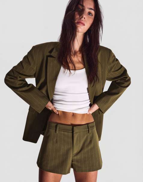 Bershka Mini shorts with belt loops in khaki - view 1