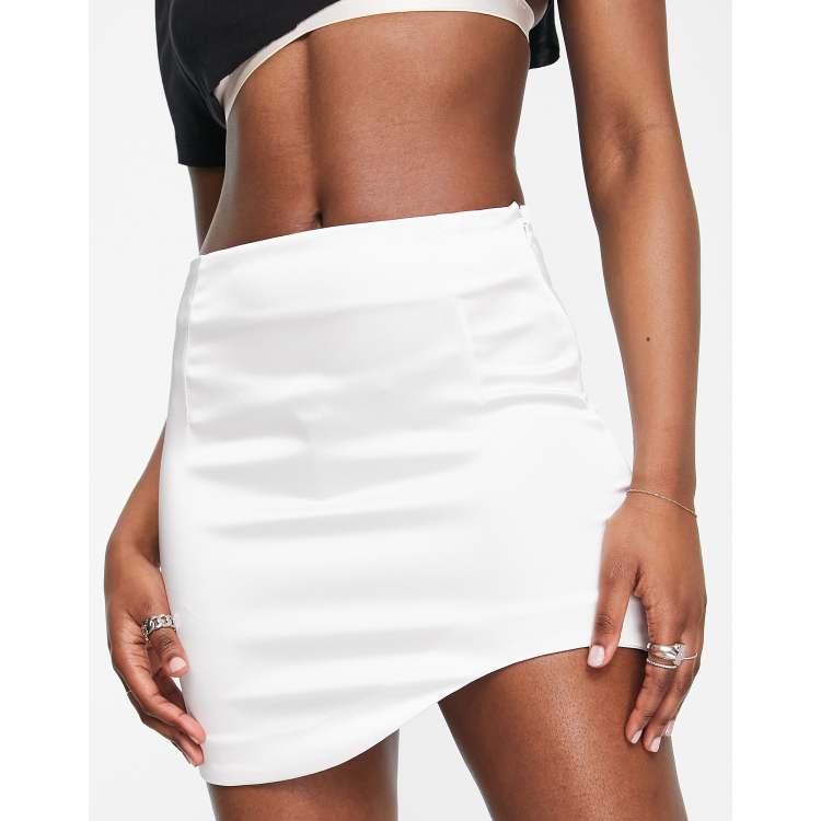 Bershka Satin Mini Wrap Skirt in White