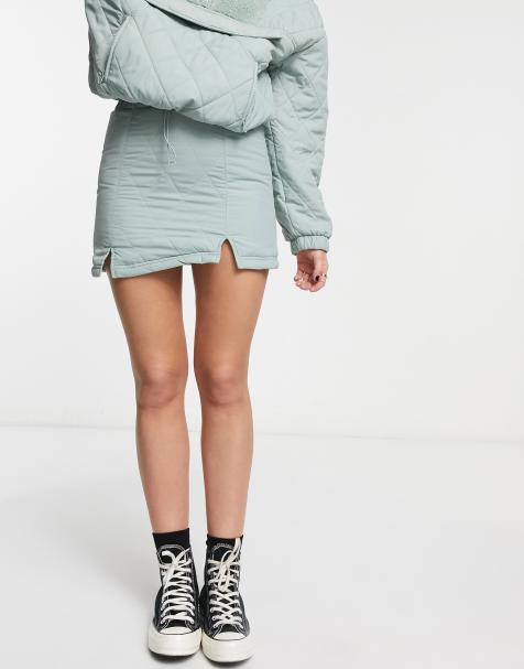 Bershka mini skirt with quilting in sage green - view 1
