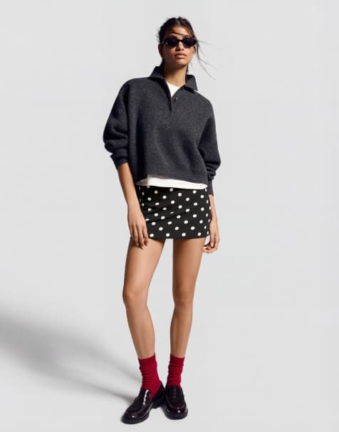 Bershka - Mini skort met gesp in zwart en wit - view 1