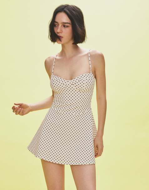 Bershka Mini strappy corset dress in ecru - view 1