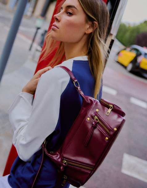 Bershka mini tas met rits in bordeauxrood - view 1