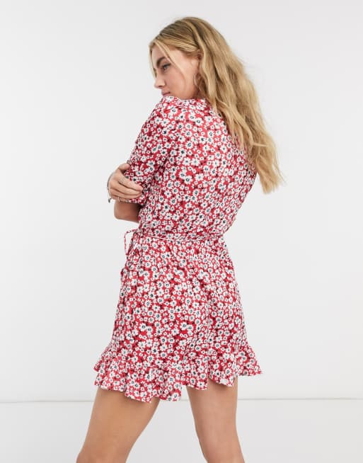 bershka red wrap dress Bershka Bodycon Bandeau Asymmetric Maxi Dress in Red