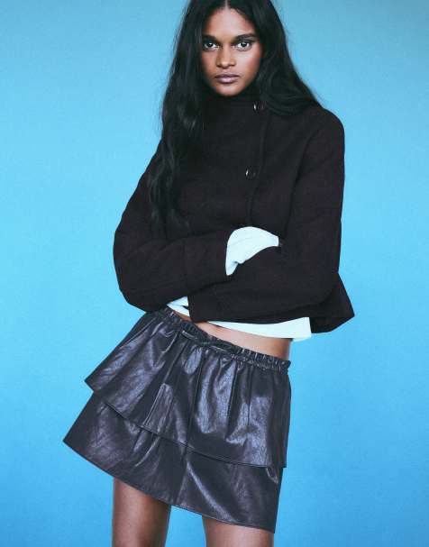 Bershka minigonna con volant navy - view 1