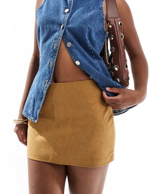 Bershka - Minigonna in camoscio sintetico color cuoio