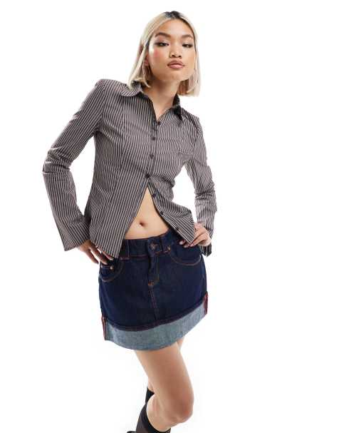 Bershka - Minigonna in denim blu autentico con orlo risvoltato - view 1