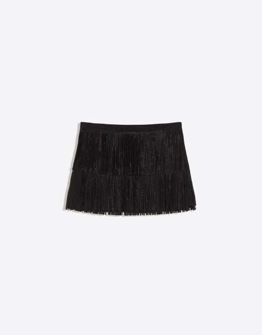 Bershka minigonna nera con frange e strass, 5 di 5