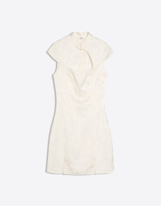 Bershka minikjole i sateen-jacquard i hvid, 5 af 5