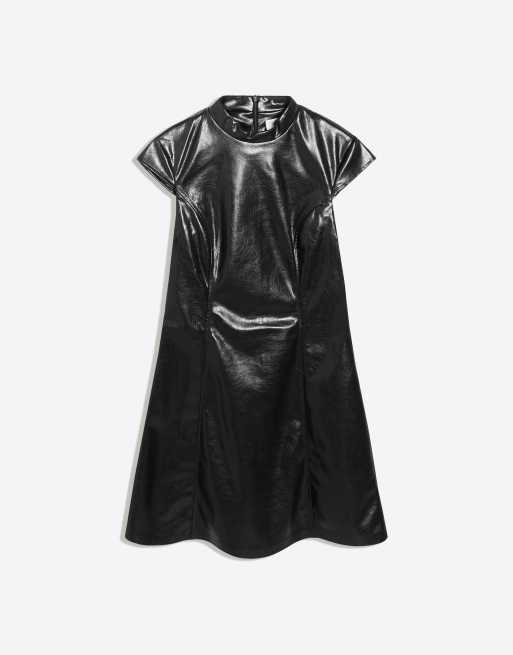 Bershka minikjole med læderlook og høj hals i sort, 5 af 5