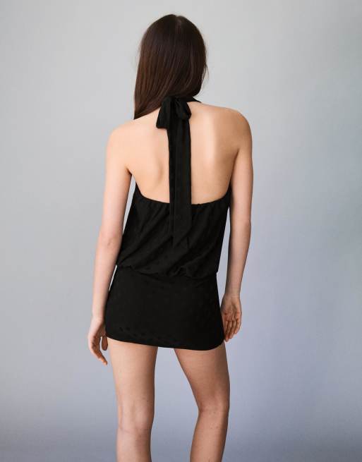 Bershka – Minikleid aus Jacquard in Schwarz mit kleinen Polka Dots, 2 von 4
