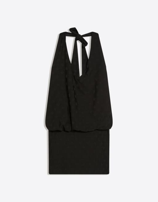 Bershka – Minikleid aus Jacquard in Schwarz mit kleinen Polka Dots, 4 von 4
