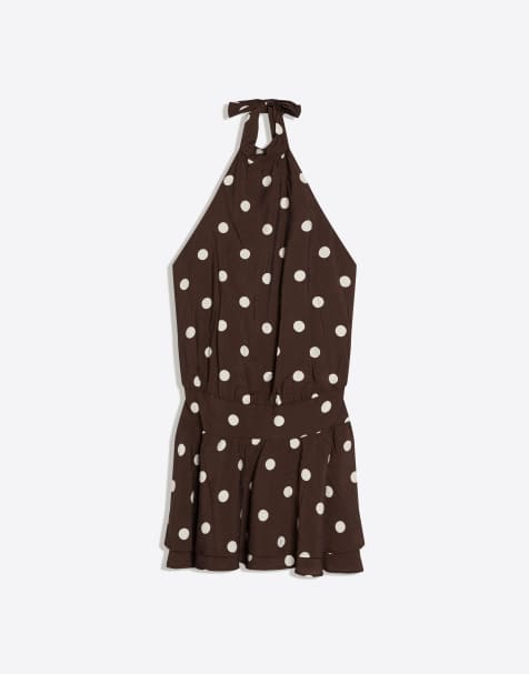 Bershka – Minikleid in Braun mit Polka Dots - view 1