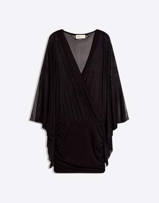 Bershka – Minikleid in Schwarz mit Cape-Ärmeln, 2 von 4