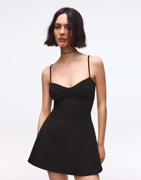 Bershka – Minikleid in Schwarz mit Korsettdetail und Riemchen-Trägern - view 1
