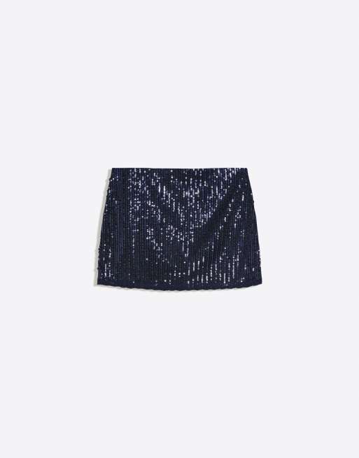Bershka – Minirock aus Spitze in Blau mit Paillettenbesatz, 4 von 4