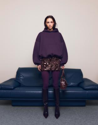 Bershka - Minirock in Braun mit Paillettenbesatz-Brown