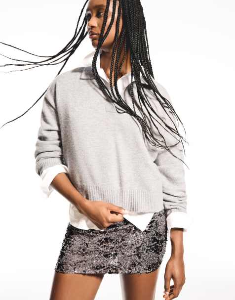 Bershka – Minirock in Grau mit Paillettenbesatz - view 1