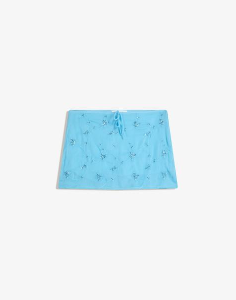Bershka – Minirock in Hellblau mit Stickerei - view 1